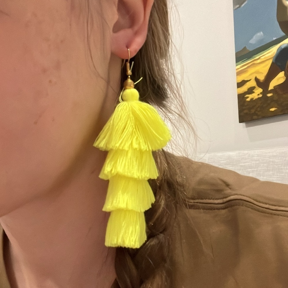 Neon Yellow Tassel Earrings - Picture 2 of 4